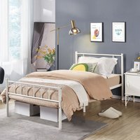 Metallbett 90 x 190 cm Bettrahmen mit Hohem Kopfteil, Einzelbett Bettgestell mit Lattenrost, Jugendbett mit Industriestil Gästebett Industriebett für von YAHEETECH