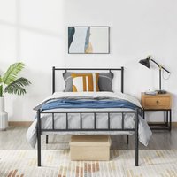 Metallbett mit Industriestil 90 × 200 cm Bettrahmen mit Hohem Kopfteil, Einzelbett Bettgestell mit Lattenrost, Jugendbett aus Metall Gästebett von YAHEETECH