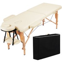 Mobile Massageliege Massagetisch 2 Zonen höhenverstellbar Tragebares Massagebett Holzfüßen inkl. Kopfstütze & Armlehnen 213 cm l × 82 cm b bis 250 kg von YAHEETECH
