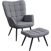 Relaxsessel mit Hocker Lehnstühle Vintage Retro Sessel Polstersessel Ohrensessel fürs Wohnzimmer Dunkelgrau - Yaheetech von YAHEETECH