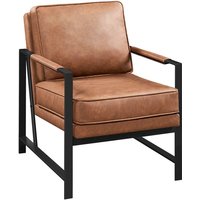 Retro Sessel Stuhl Lehnstuhl Relaxsessel mit Rückenlehne Einzelsessel mit Metallrahmen und Kunstleder, Hellbraun - Yaheetech von YAHEETECH