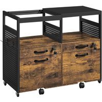 Rollcontainer Büroschrank auf Rollen Aktenschrank mit 2 Ablagefächer & 2 Abschließbaren Schubladen & 2 Hängendem Aktenfächer Rostbraun - Yaheetech von YAHEETECH