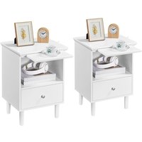 2er Set Beistelltisch Nachttisch mit ausziehbarer Ablage und offenem Ablagefach Sofatisch Nachtkommode Boxspringbett für Wohnzimmer und Schlafzimmer von YAHEETECH