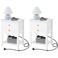 2er Set Nachttisch mit Steckdose und USB-Anschlüsse Beistelltisch Nachtkommode mit 2 Schubladen & Ablage Schlafzimmer Couchtisch Sofatisch aus mdf 45 von YAHEETECH