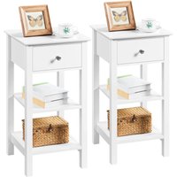 2er Set Nachttisch weiß, Nachtschrank mit Schublade & 2 Abalgen, Moderne Nachtkommode für Boxspringbett, Beistelltisch Ablagetisch für Schlafzimmer von YAHEETECH