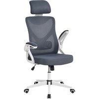 Yaheetech - Bürostuhl Ergonomisch, Schreibtischstuhl mit Hochklappbaren Armlehnen, Drehstuhl mit Rückenlehne und Verstellbarer Kopfstütze, bis 136 kg von YAHEETECH