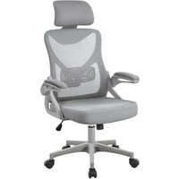 Yaheetech - Bürostuhl Ergonomisch, Schreibtischstuhl mit Hochklappbaren Armlehnen, Drehstuhl mit Rückenlehne und Verstellbarer Kopfstütze, bis 136 kg von YAHEETECH