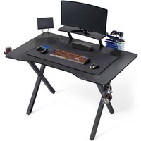 Computertisch Schreibtisch Ergonomischer pc Tisch Gaming Desk mit Kabelmanagementsystem Bechenhalter Kopfhörerhaken und Mausunterlage Schwarz von YAHEETECH