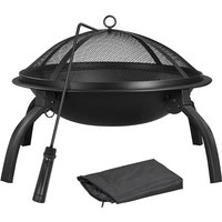 Yaheetech - Feuerschale Ø54cm Feuerstelle Garten Terrasse Feuerkorb mit Funkenschutzgitter und Schürhaken, Fire Pit klappbar für Party/Camping/Heizung von YAHEETECH