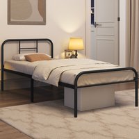 Metallbett 90 x 200 cm Bettrahmen mit Lattenrost Bettgestelle mit Kopfteil Einzelbett Gästebett für Schlafzimmer Gästezimmer Schwarz - Yaheetech von YAHEETECH