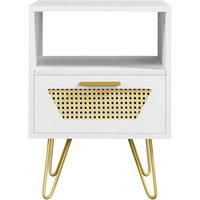 Nachttisch Rattan Beistelltisch mit 1 Schublade und 1 offenen Ablagefach Nachtkästchen Metallbeine Nachtkommode für Boxspringbett 40 × 40 × 55 cm, von YAHEETECH