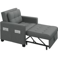 Schlafsessel mit Bettfunktion 3-in-1 Ausziehbares Schlafsofa Umwandelbarer Stuhl Bett Verstellbarer Einzelsessel mit Seitentasche, für kleinen Raum, von YAHEETECH
