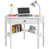 Yaheetech Schreibtisch Ecktisch Platzsparender Computertisch mit Schublade und Regalen Eckschreibtisch für Kleiner Raum, 106 × 71,5 × 77 cm Weiß von YAHEETECH