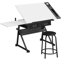 Yaheetech - Zeichentisch Architektentisch Verstellbarer Tischplatte Schreibtisch Schülerschreibtisch mit Hocker und Schubladen Höhenverstellbar von YAHEETECH