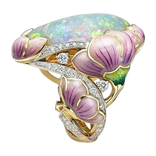 YAHOYA 1 Stück Vintage Romantische Blumenringe für Frauen Kristallharz Finger Ring Handgefertigter Schmuck Boho Bunte Blätter Hochzeit Geschenke von YAHOYA