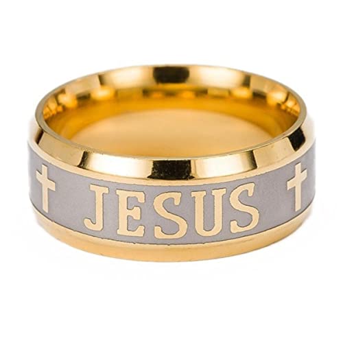 YAHOYA 8mm Edelstahl religiöser Jesus Kreuz Ring Russisch Gott Save Us Band Ringe für Männer Frauen Christlicher Schmuck Anillos von YAHOYA