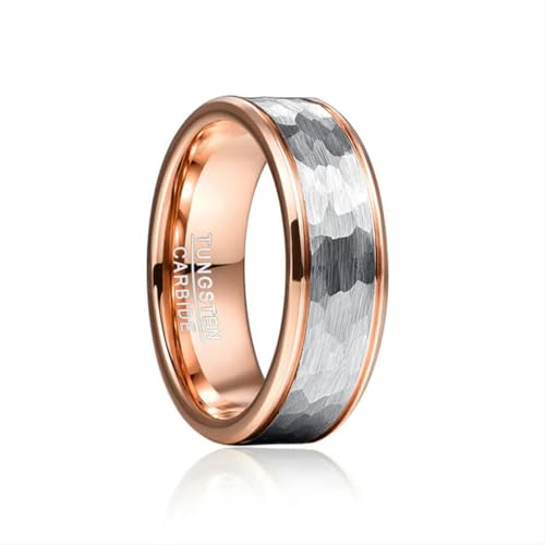 YAHOYA 8mm Stahl gehämmert feine Rille Roségold Wolframstahl Ring Wolframkarbid Ring Mode Hochzeit Schmuck von YAHOYA