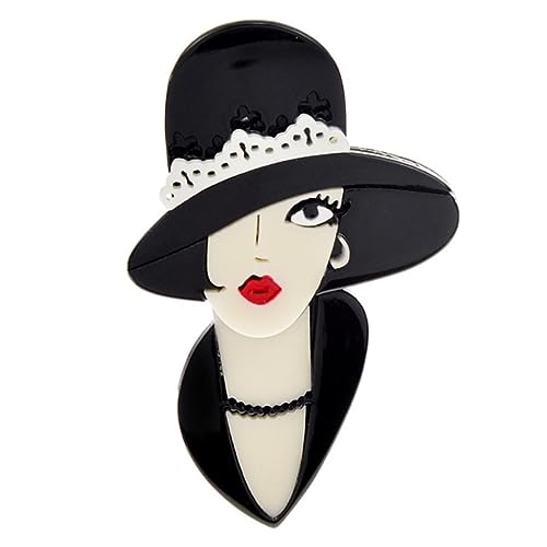 YAHOYA Acryl Großer Eleganter Hut Dame Broschen für Frauen 2-farbig Moderne Mädchen Figur Party Büro Brosche Anstecknadel Geschenke Vintage Accessoires von YAHOYA
