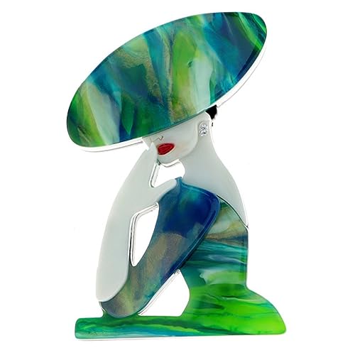YAHOYA Acryl Großer Eleganter Hut Dame Broschen für Frauen 2-farbig Moderne Mädchen Figur Party Büro Brosche Anstecknadel Geschenke Vintage Accessoires von YAHOYA
