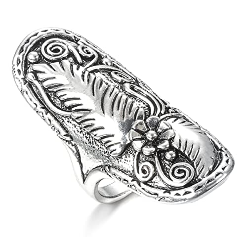 YAHOYA Boho Tibetan Silber Ring für Frauen Vintage Schmuck Ethnischer Stil geschnitztes Muster Hochzeitsfeier Große Ringe Größe 7-11 von YAHOYA