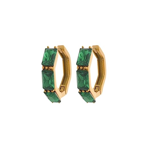 YAHOYA Eleganter schicker weißer grüner Zirkonia-Edelstahl-Hoop-Huggie-Ohrringe 18 Karat vergoldeter stilvoller Charm-Textur-Schmuck von YAHOYA