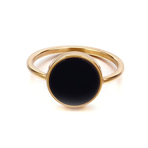 YAHOYA Emaille Schwarzer Stein Ring für Frauen Runde Stempel Edelstahl Hochzeitsfeier Ring Mädchen Geschenk Mode Schmuck Ring von YAHOYA