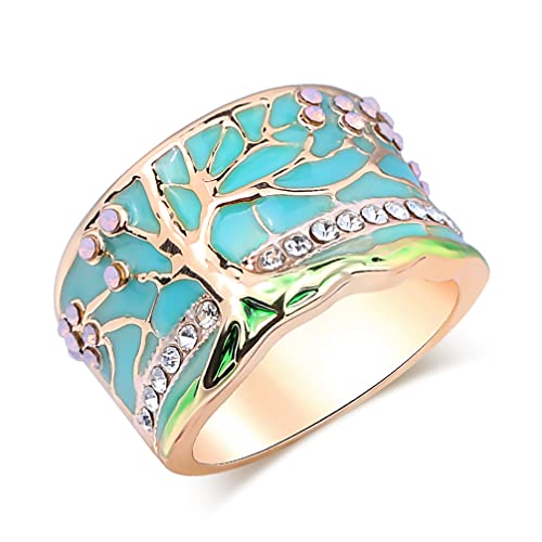 YAHOYA Glückliche Blume Baumringe Mode Gold Rosa Opal Grün Emaille breiter Ring für Frau Party Kristall Vintage Schmuck YAHOYA Glückliche Blume Baumringe Mode Gold Rosa Opal Grün Emaille breiter Ring für Frau Party Kristall Vintage Schmuck von YAHOYA