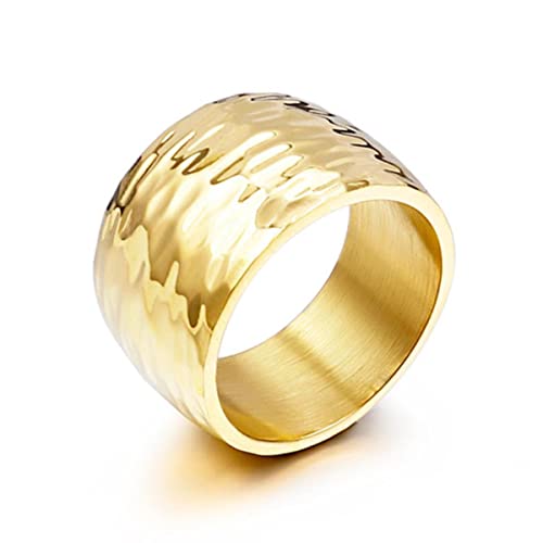 YAHOYA Goldfarbener Titan-Wellenring für Frauen hochglanzpolierter Edelstahl glänzender 10mm breiter Ring von YAHOYA