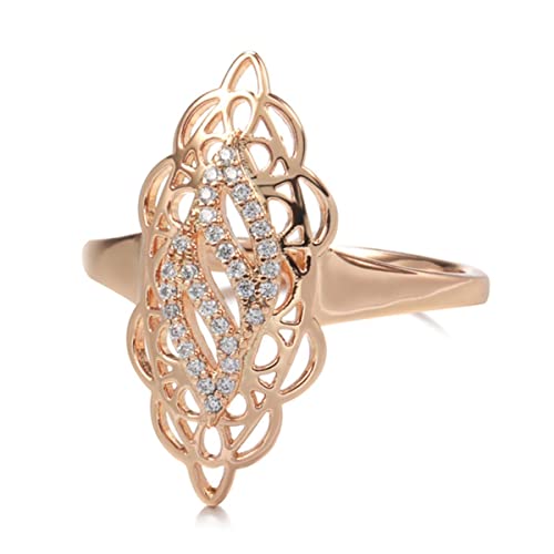 YAHOYA Heißer Luxus 585 Roségold Frauen Ring Natürlicher Zirkon Hohle Blume Ethnische Braut Eheringe Trend Täglicher Vintage-Schmuck von YAHOYA
