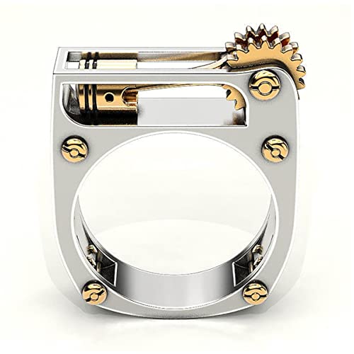YAHOYA Herren Punk Quadrat Großer Goldring Mechanischer Zahnkranz von YAHOYA