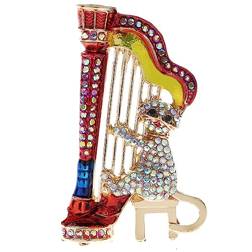 YAHOYA Kreative Musik Katzenbrosche Spielen Harfe Musiker Mehrfarbig Strass Niedlich Lustig Karikatur Anstecknadel Tier Brosche Anstecknadeln Schmuck Geschenk von YAHOYA