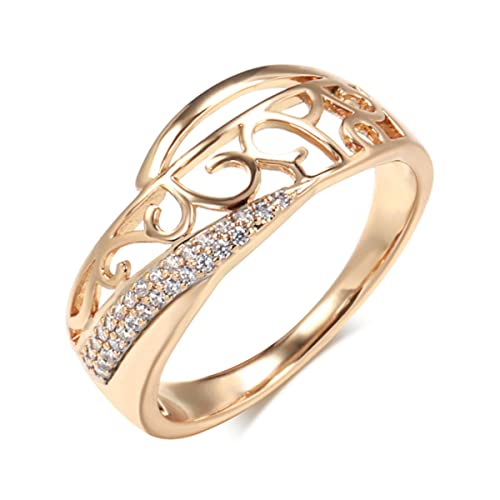 YAHOYA Luxus 585 Roségold Natürlicher Zirkonring für Frauen Ethnische Hohle Blume Braut Eheringe Trend Täglicher Vintage-Schmuck von YAHOYA