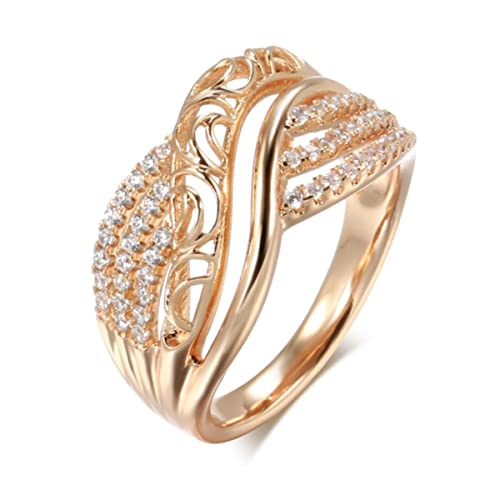 YAHOYA Luxus 585 Roségold ethnische Braut Ehering Hohle Blume natürliche Zirkon Frauen Ringe Trend Daily Vintage Schmuck von YAHOYA