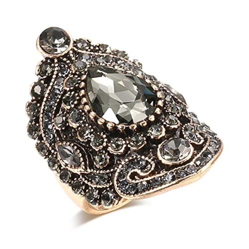 YAHOYA Luxus ethnische Braut Ehering Antik Gold Farbe Zirkon Stein Große Ringe für Frauen Graue Kristall Blume Boho Schmuck YAHOYA Luxus ethnische Braut Ehering Antik Gold Farbe Zirkon Stein Große Ringe für Frauen Graue Kristall Blume Boho Schmuck von YAHOYA