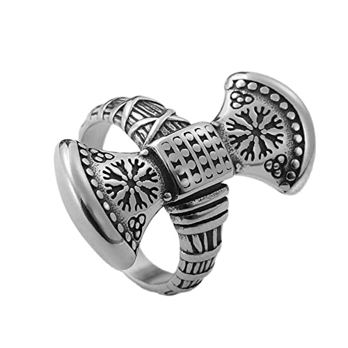 YAHOYA Männer Wikinger Nordic Hammer Ring Vintage Axt Edelstahl Ringe Kompass Amulett Männlich Einzigartige Punk Schmuck von YAHOYA