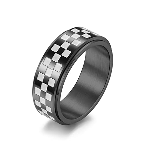YAHOYA Mode Spinner Ringe für Männer Schwarz und Weiß Schachbrett Design Ring Angst Ringe Hochzeit Paar Schmuck von YAHOYA