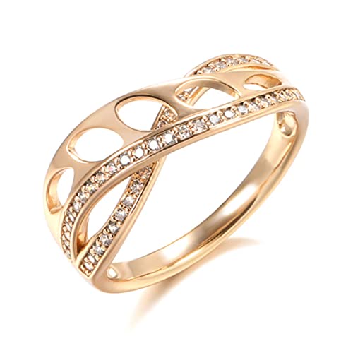 YAHOYA Neuankömmlinge 585 Roségold geometrische Welle Ring natürliche Zirkon Fingerringe für Frauen Mode Hochzeit Schmuck Kristall Geschenk von YAHOYA