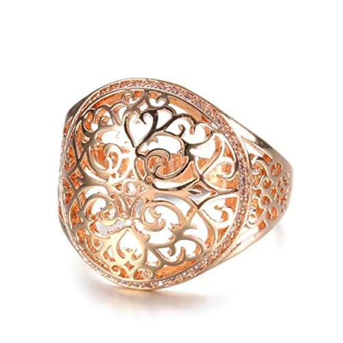 YAHOYA Neue Hohle Blume 585 Roségold Ring Runde Mikrowachs Inlay Natürliche Zirkon Ringe Frauen Hochzeitsfeier Edler Schmuck von YAHOYA