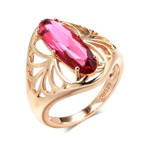 YAHOYA Neue ovale rote natürliche Zirkon große Ring Mode 585 Roségold Farbe Frauen Hohle Blume Vintage Ring ethnische Hochzeit Schmuck von YAHOYA