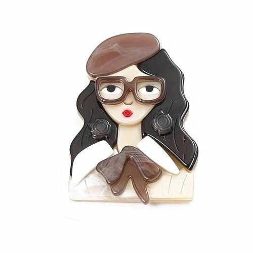 YAHOYA Nischenmädchen mit Brille Brosche Acryl Schönheit Kopf Broschen für Frauen Bekleidung Accessoires Anstecknadel Student Tasche Abzeichen Anstecknadeln von YAHOYA