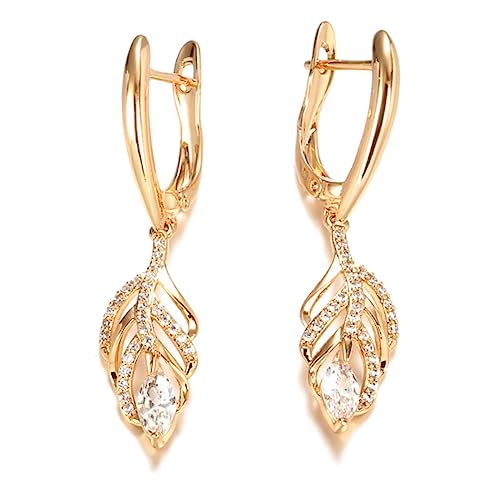 YAHOYA Ohrringe Frauen Mode Schmuck Lange Quaste Ohrhänger Roségold Natürlicher Zirkon Feinblatt Ohrringe Schmuck von YAHOYA