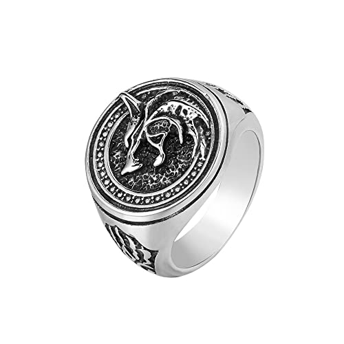 YAHOYA Punk Nordische Runen Fenrir Odin Wolf Ringe Männer Antiker Stahl Valknut Amulett Vintage Wikinger Skandinavischer Schmuck Männliches Glücksgeschenk von YAHOYA