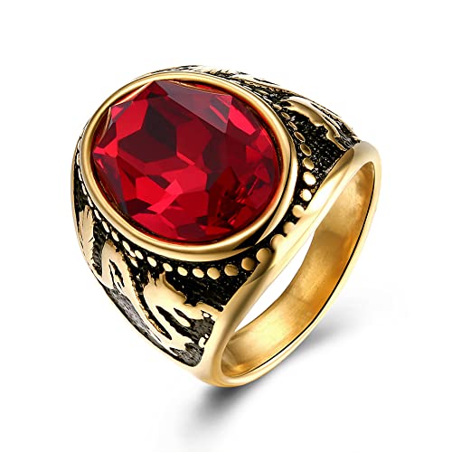 YAHOYA Punk Trend Herren Ring roter Stein Drachenring Männer's Hip-Hop Rock Schmuck Geschenk an ihn von YAHOYA