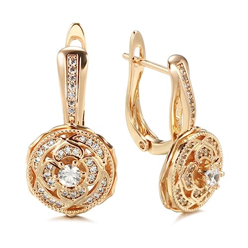YAHOYA Roségold Blume Tropfen Ohrringe Mikro Inlay Weiß Natürlicher Zirkon Vintage Hochzeit Fine Jewelry Ohrschmuck von YAHOYA