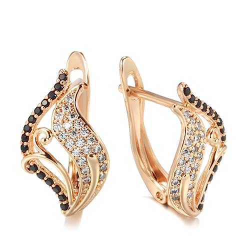 YAHOYA Roségold Farbe Bling Schwarz Natürliche Zirkonblatt Ohrringe Eleganter Hochzeitsschmuck Feine tägliche Frauen Ohrringe von YAHOYA