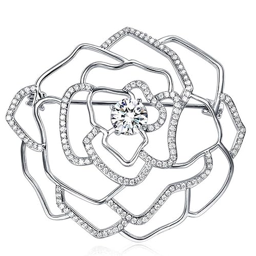 YAHOYA Roségold Farbe Blume Broschen Vintage Anzug Anstecknadeln Kristall Zirkonia Broschen Frauen Luxus Schmuck Accessoires von YAHOYA