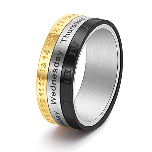 YAHOYA Titan Stahl Cool Punk Spinner Männlich Datum Uhrzeit Kalender Kreativ drehbar 3 Teil Römische Ziffern Ring Männer Angst Fidget Ringe YAHOYA Titan Stahl Cool Punk Spinner Männlich Datum Uhrzeit Kalender Kreativ drehbar 3 Teil Römische Ziffern Ring Männer Angst Fidget Ringe von YAHOYA
