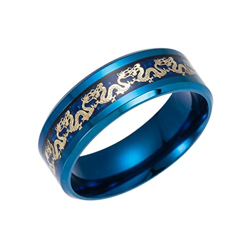 YAHOYA Titanstahl Drachenringe Schwarz und Blauer Mann ' Geschenke Ehering Schmuck Größe 6-12 von YAHOYA