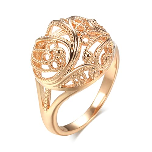 YAHOYA Trendige 585 Roségold Farbe Ringe für Frauen Hohles Muster Romantische ethnische Braut Ringe Ungewöhnliche Hochzeit Täglicher Schmuck von YAHOYA