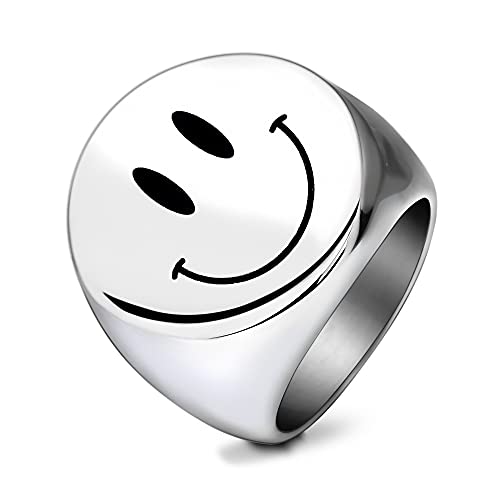 YAHOYA Trendige Glatte vergoldete Farbe überzogene Edelstahl Smiley Gesicht Ring niedliche Positive Gold Lächeln Ring für Frauen Mann von YAHOYA